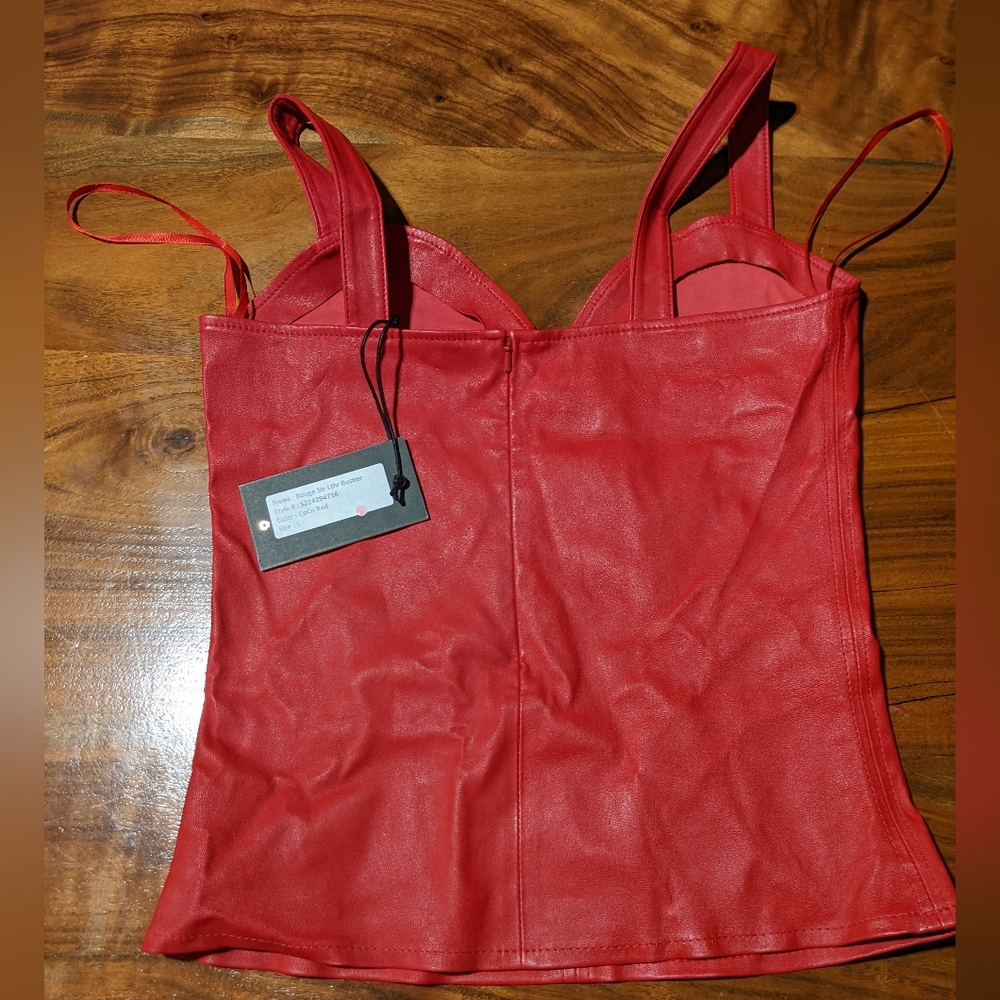 NWT RARE! AS by DF - Rouge Stretch Leather Bustier Top Corset | Coco Red | Small - Picture 5 of 16